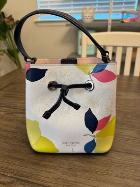 kate spade White Floral Mini Drawstring Bucket Bag